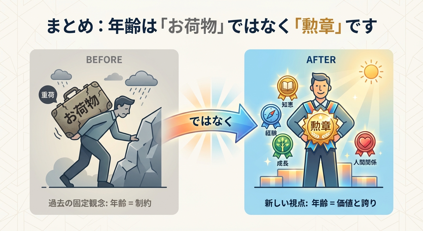 まとめ:年齢は「お荷物」ではなく「勲章」です