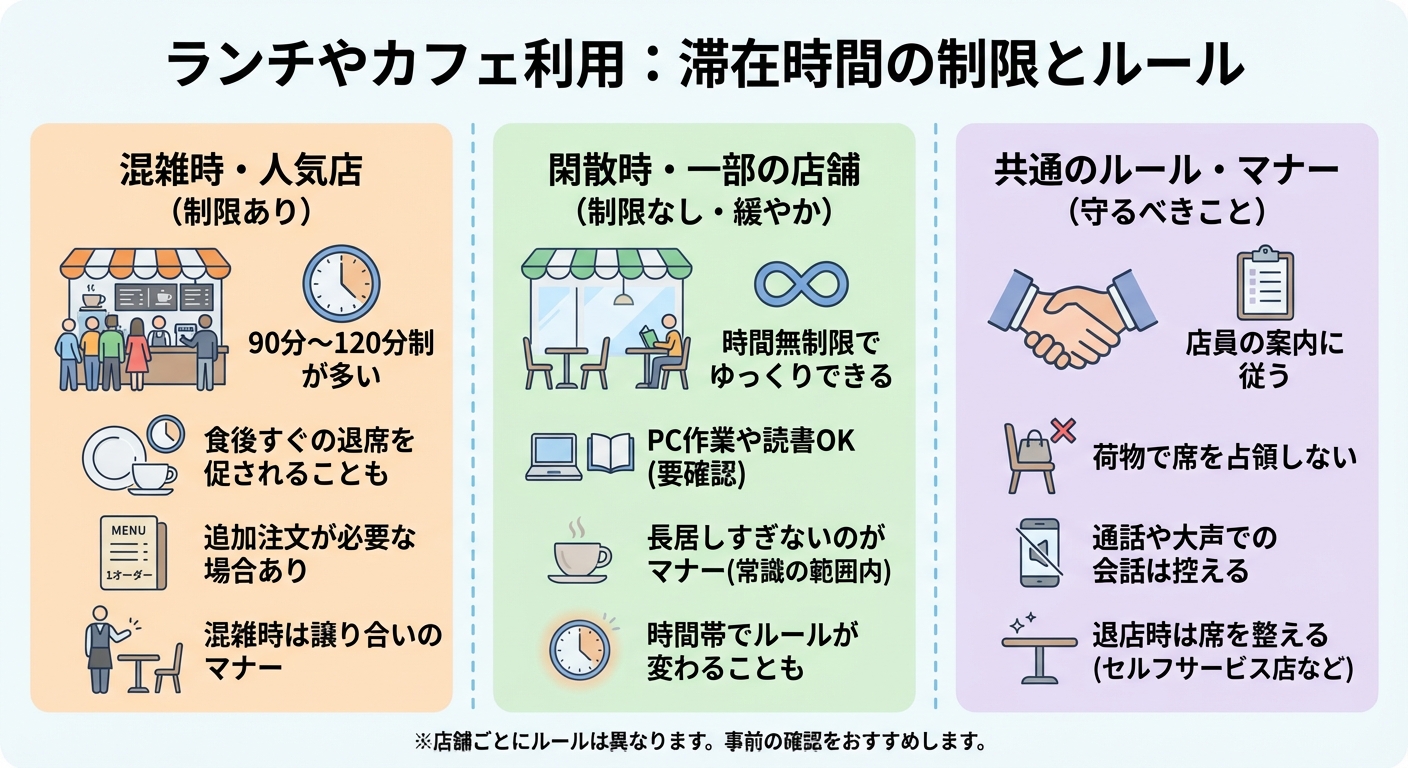 ランチやカフェ利用は？滞在時間の制限とルール