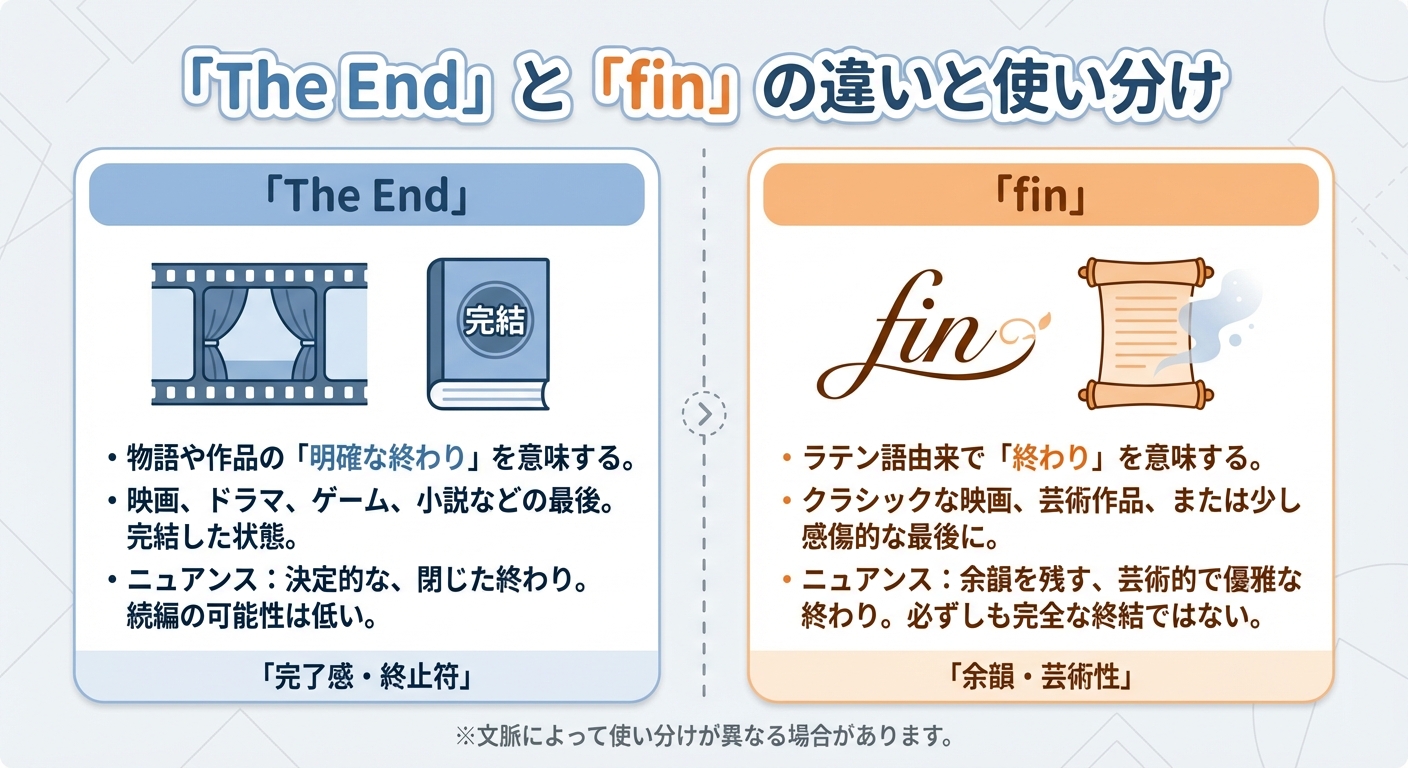 「The End」と「fin」の違いと使い分け