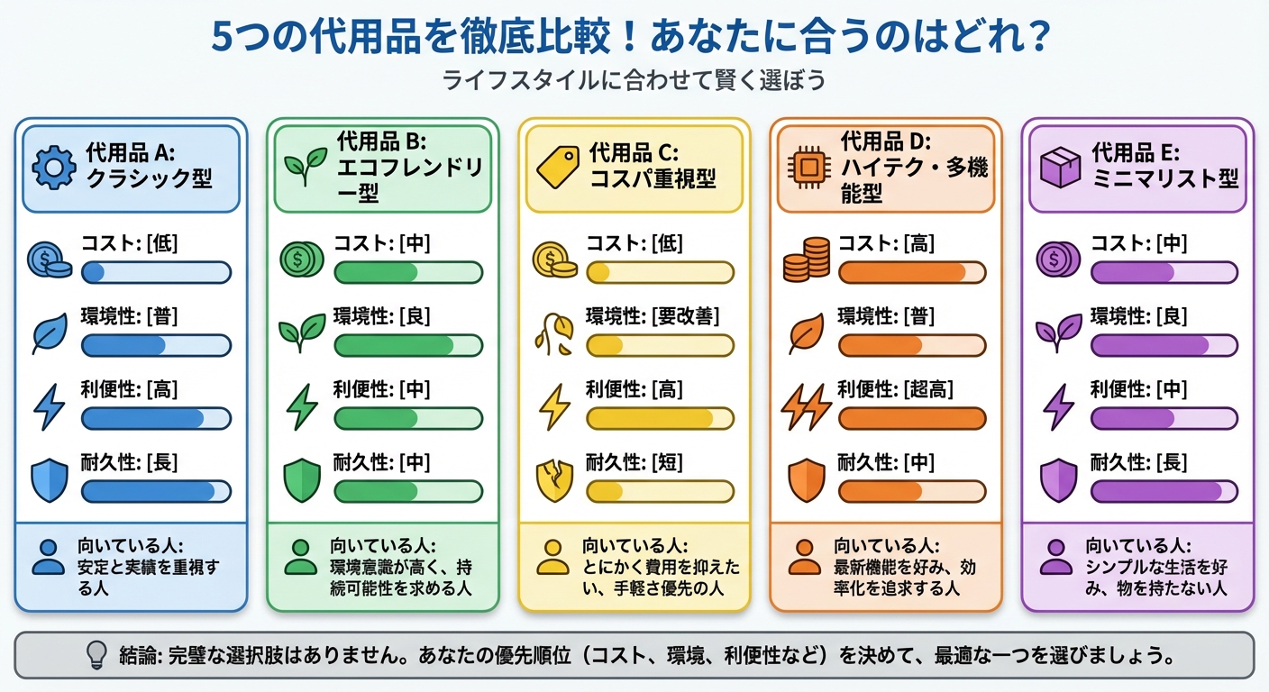 5つの代用品を徹底比較！あなたに合うのはどれ？