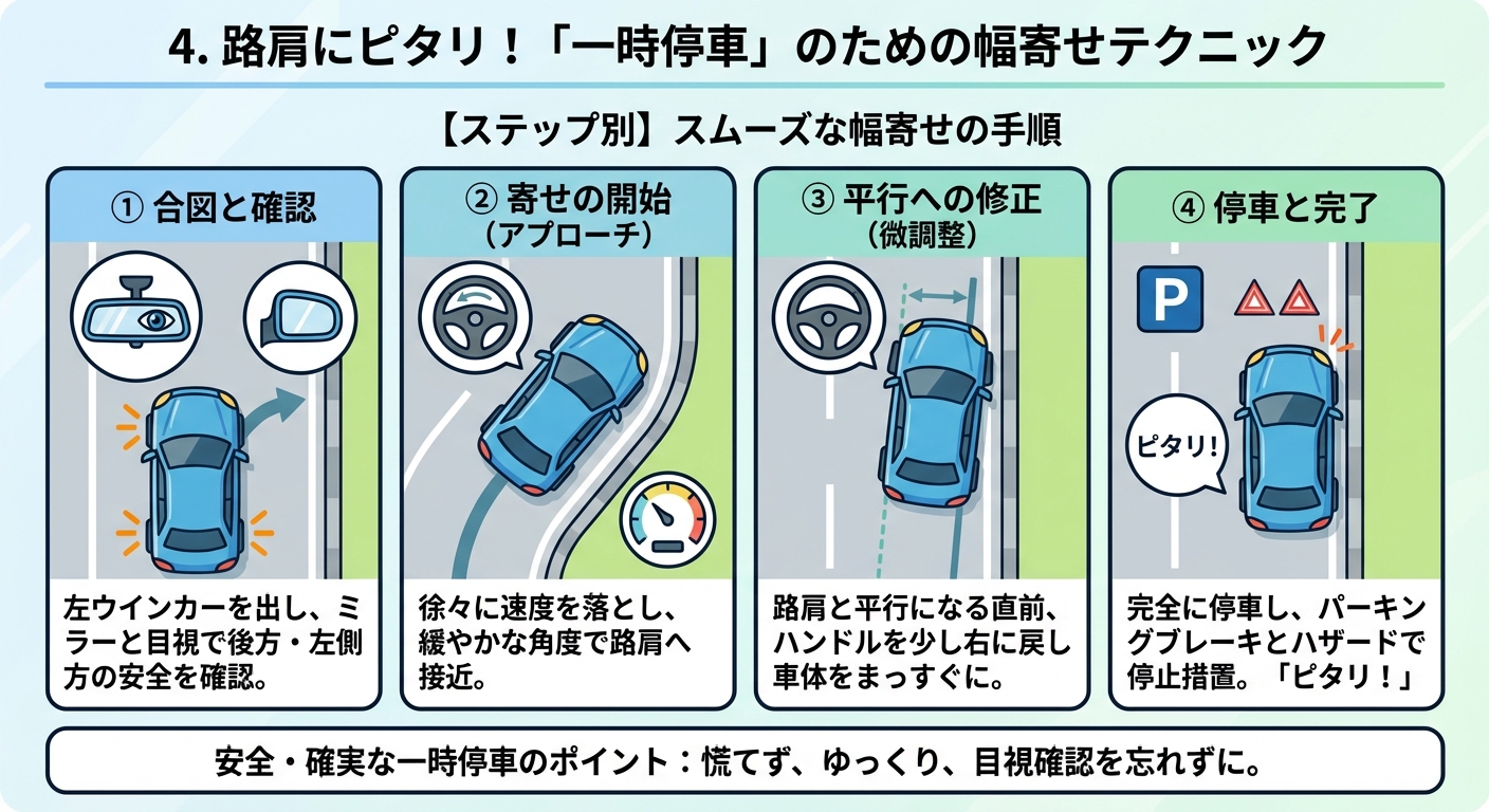 4. 路肩にピタリ！「一時停車」のための幅寄せテクニック