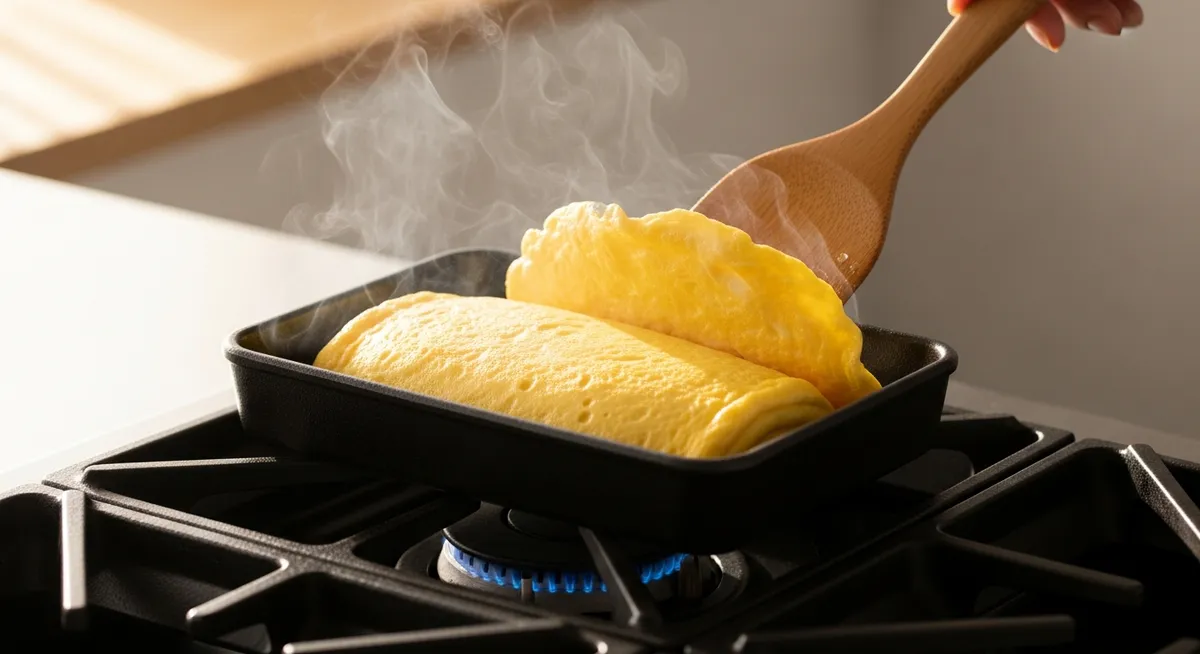 コツ3:強火で一気に。蒸気の力で卵を押し上げる焼き方の極意